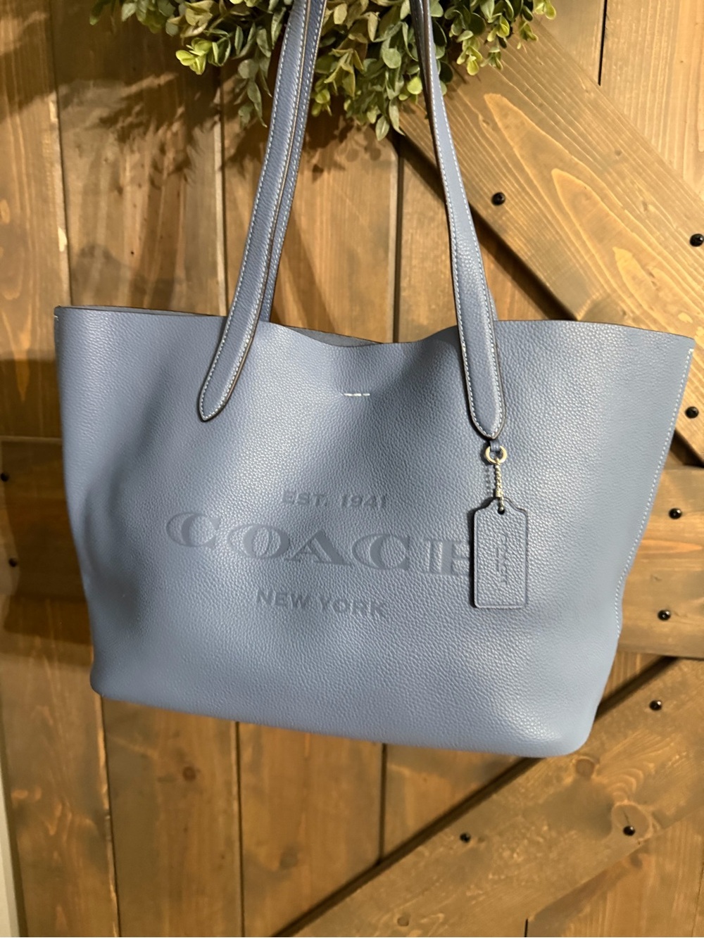 COACH Navy Leather Tote with Matching Wallet - Picture 4 of 9